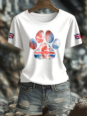 Women's UK Flag Watercolor Paws Printed T-shirt vetvanguards