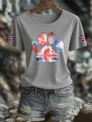 Women's UK Flag Watercolor Paws Printed T-shirt vetvanguards