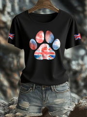 Women's UK Flag Watercolor Paws Printed T-shirt vetvanguards