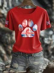 Women's UK Flag Watercolor Paws Printed T-shirt vetvanguards