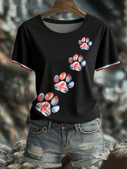 Women's UK Flag Watercolor Paws Printed T-shirt vetvanguards
