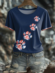 Women's UK Flag Watercolor Paws Printed T-shirt vetvanguards