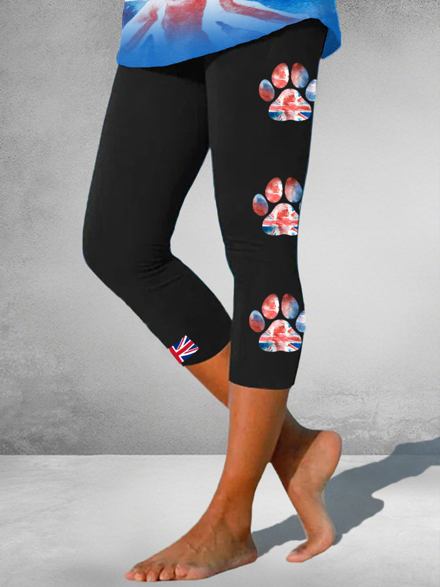 Women's UK Flag Watercolor Paws Printed Leggings vetvanguards