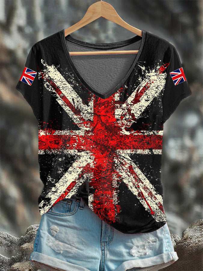 Women's Union Jack V-neck T-shirt vetvanguards