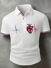 Men's UK Flag Heartbeat Print Casual Short-Sleeve Waffle Top vetvanguards