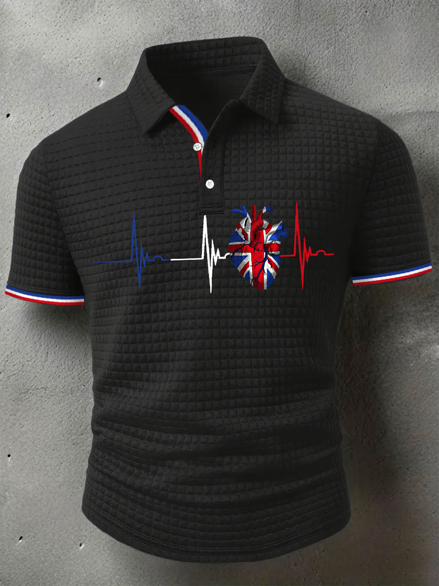 Men's UK Flag Heartbeat Print Casual Short-Sleeve Waffle Top vetvanguards