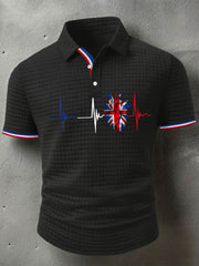 Men's UK Flag Heartbeat Print Casual Short-Sleeve Waffle Top vetvanguards