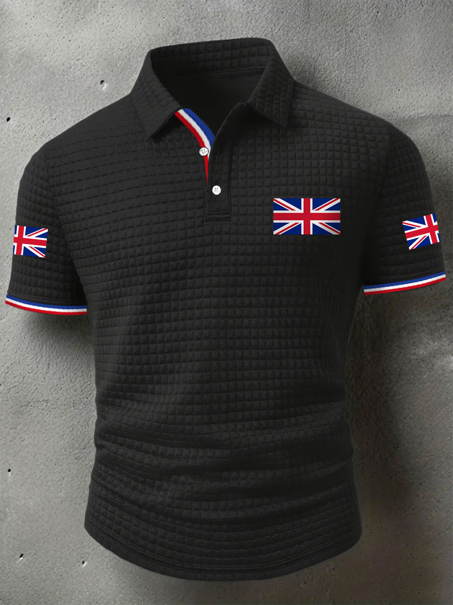 Men's UK Flag Print Casual Short-Sleeve Waffle Top vetvanguards