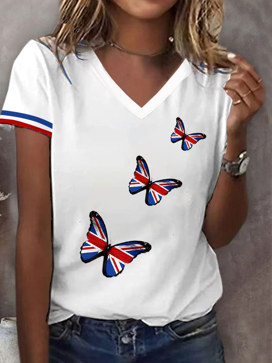 Women's British Flag Butterfly Short Sleeve T-Shirt vetvanguards