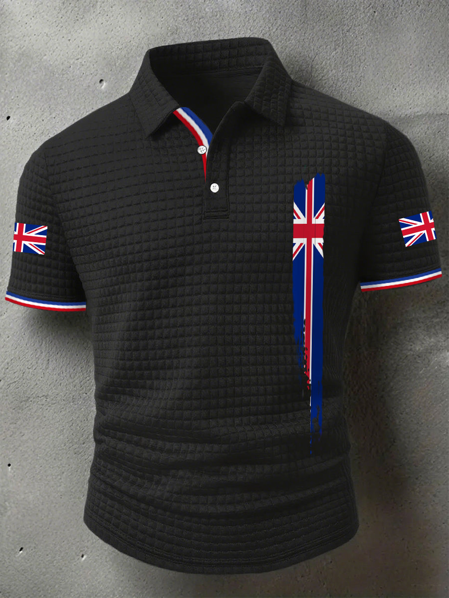 Men's UK Flag Print Casual Short-Sleeve Waffle Top vetvanguards