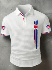 Men's UK Flag Print Casual Short-Sleeve Waffle Top vetvanguards