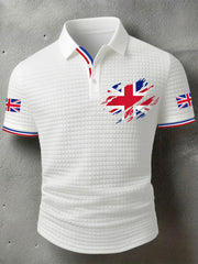 Men's UK Flag Print Casual Short-Sleeve Waffle Top vetvanguards