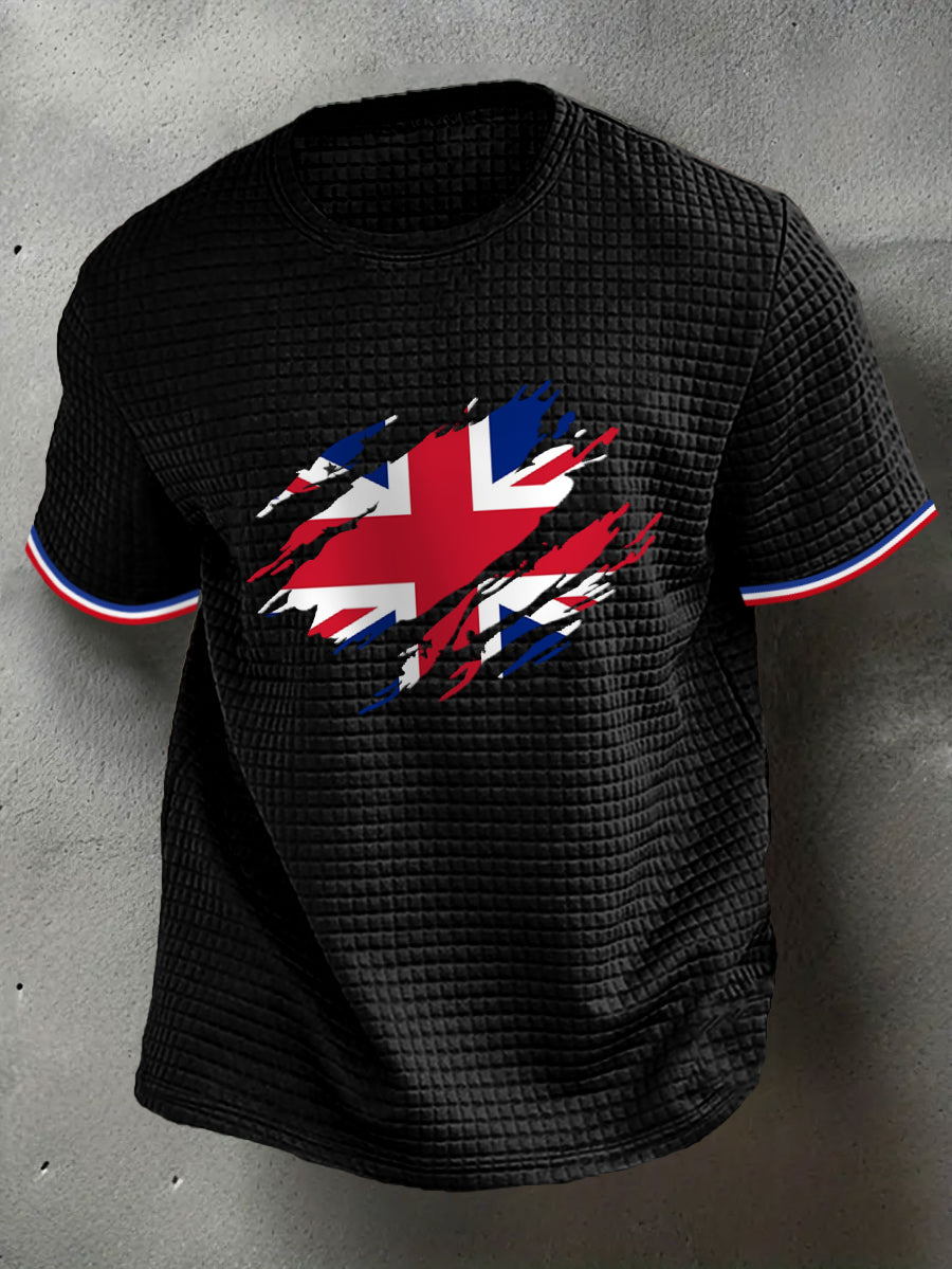 Men's UK Flag Print Casual Short-Sleeve Waffle Tee vetvanguards