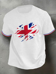 Men's UK Flag Print Casual Short-Sleeve Waffle Tee vetvanguards