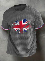 Men's UK Flag Print Casual Short-Sleeve Waffle Tee vetvanguards