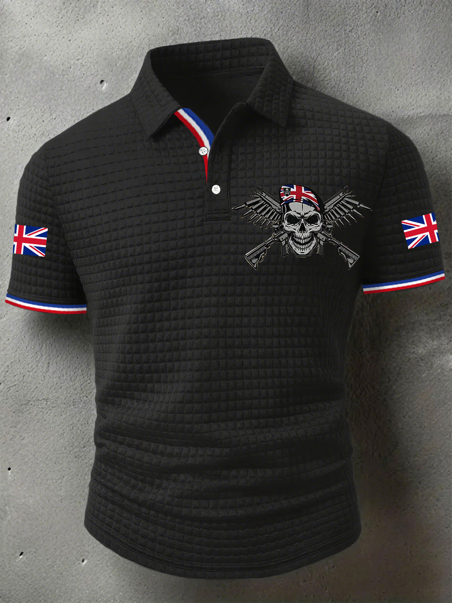 Men's UK Flag Skull Veteran Print Casual Short-Sleeve Waffle Top vetvanguards