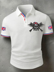 Men's UK Flag Skull Veteran Print Casual Short-Sleeve Waffle Top vetvanguards
