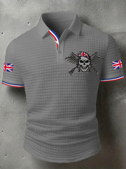Men's UK Flag Skull Veteran Print Casual Short-Sleeve Waffle Top vetvanguards