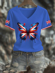 Women's Vintage England Flag Casual Printed V-neck T-shirt vetvanguards