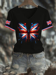 Women's Vintage England Flag Casual Printed V-neck T-shirt vetvanguards