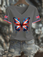 Women's Vintage England Flag Casual Printed V-neck T-shirt vetvanguards