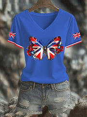 Women's Vintage England Flag Casual Printed V-neck T-shirt vetvanguards