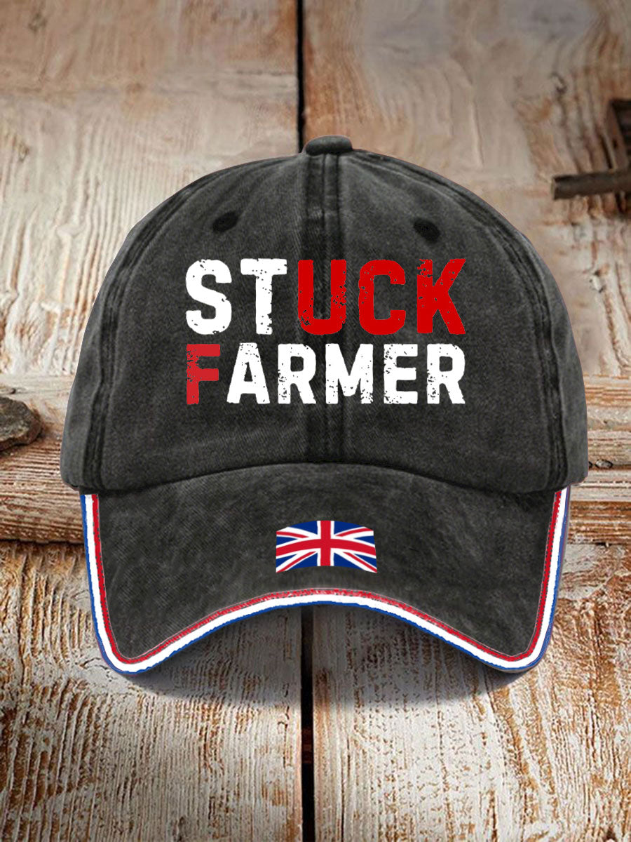Unisex UK Flag Stuck Farmer Print Hat vetvanguards