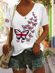 Women's Union Jack Butterfly V-neck T-shirt vetvanguards