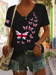 Women's Union Jack Butterfly V-neck T-shirt vetvanguards