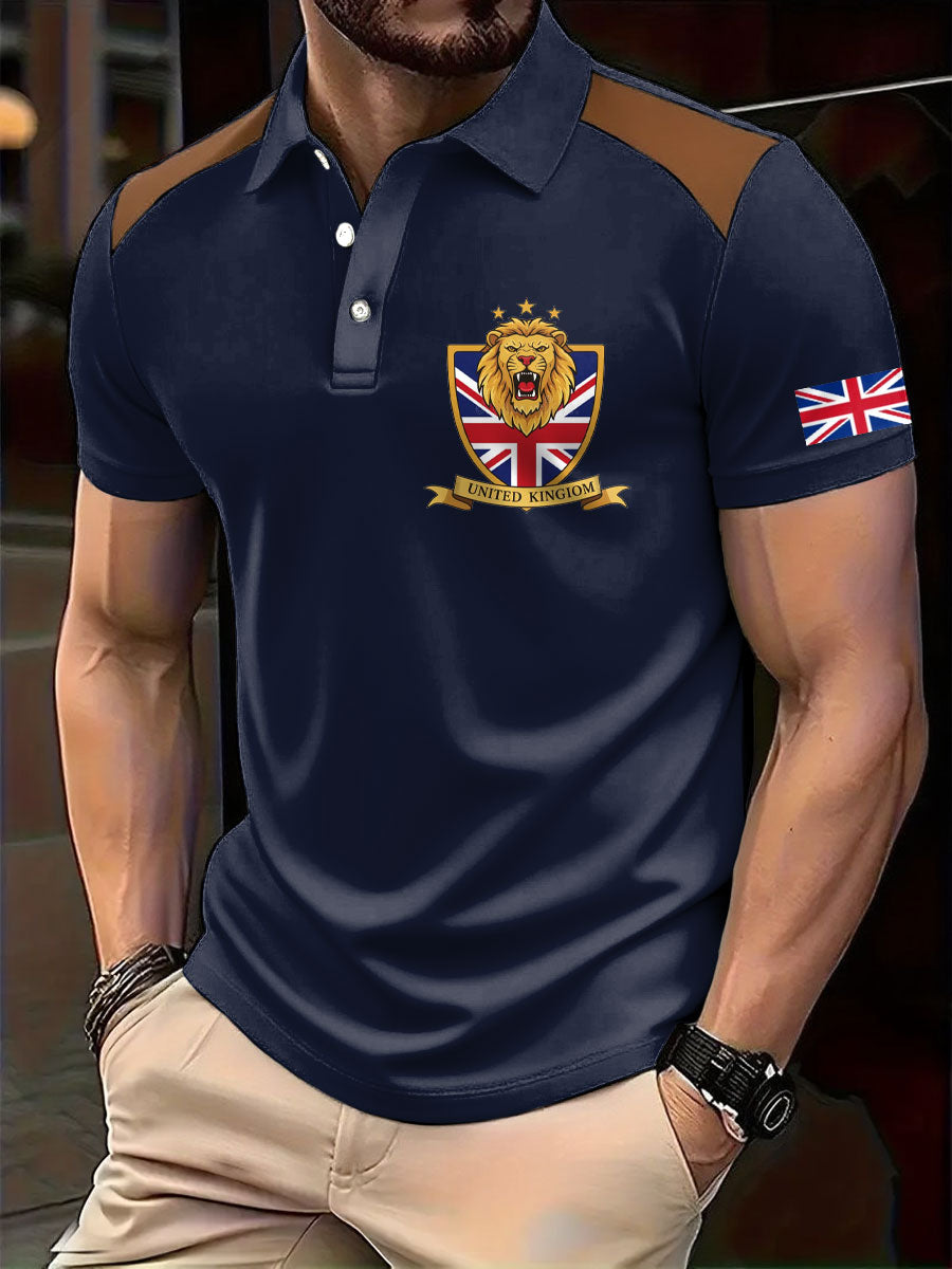 Men's UK Flag Lion Patriot Printed Casual Tops vetvanguards