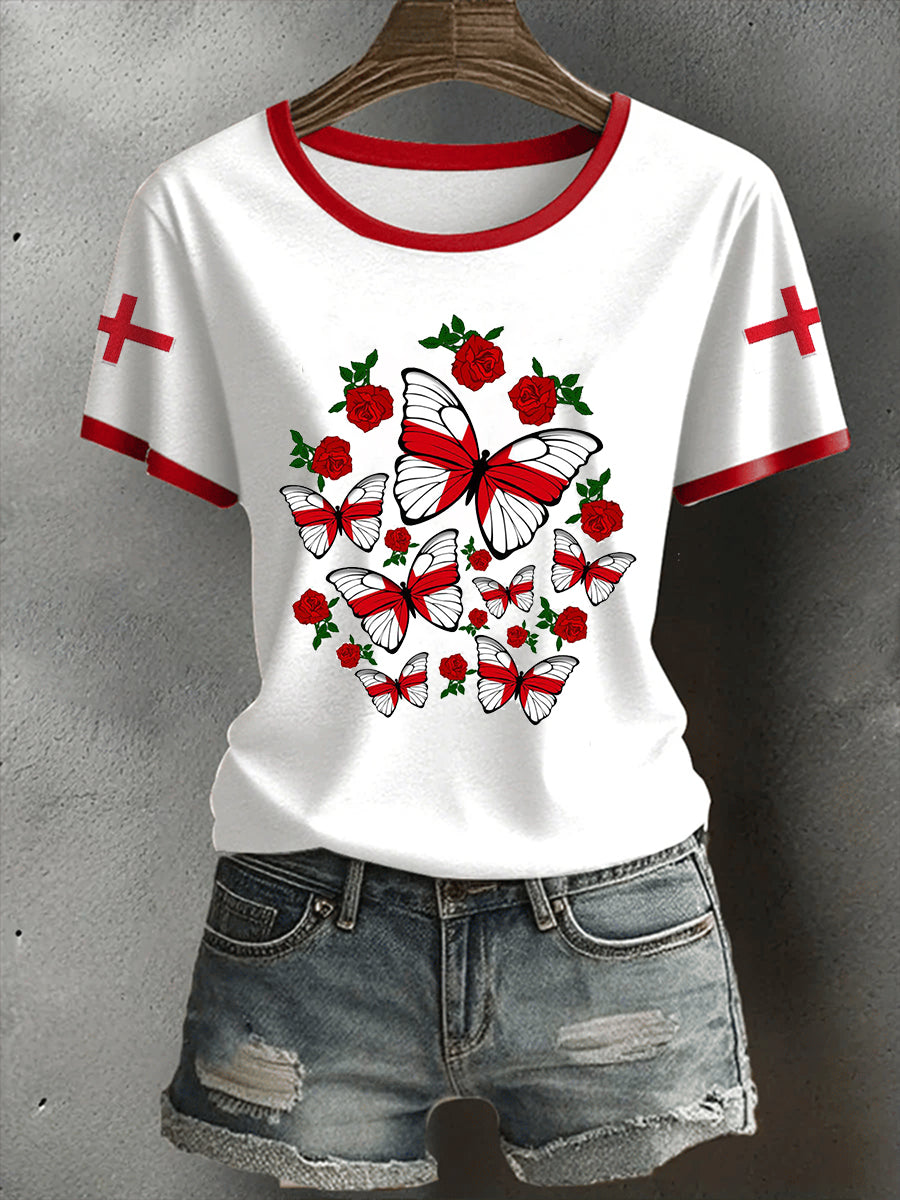 Women's England Flag Butterfly Short-sleeved T-shirt vetvanguards