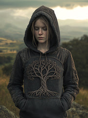 Women's Tree of Life Embroidered Washed Hoodie vetvanguards