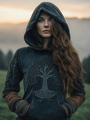 Women's Celtic Knot Tree of Life Pattern Vintage Hoodie vetvanguards