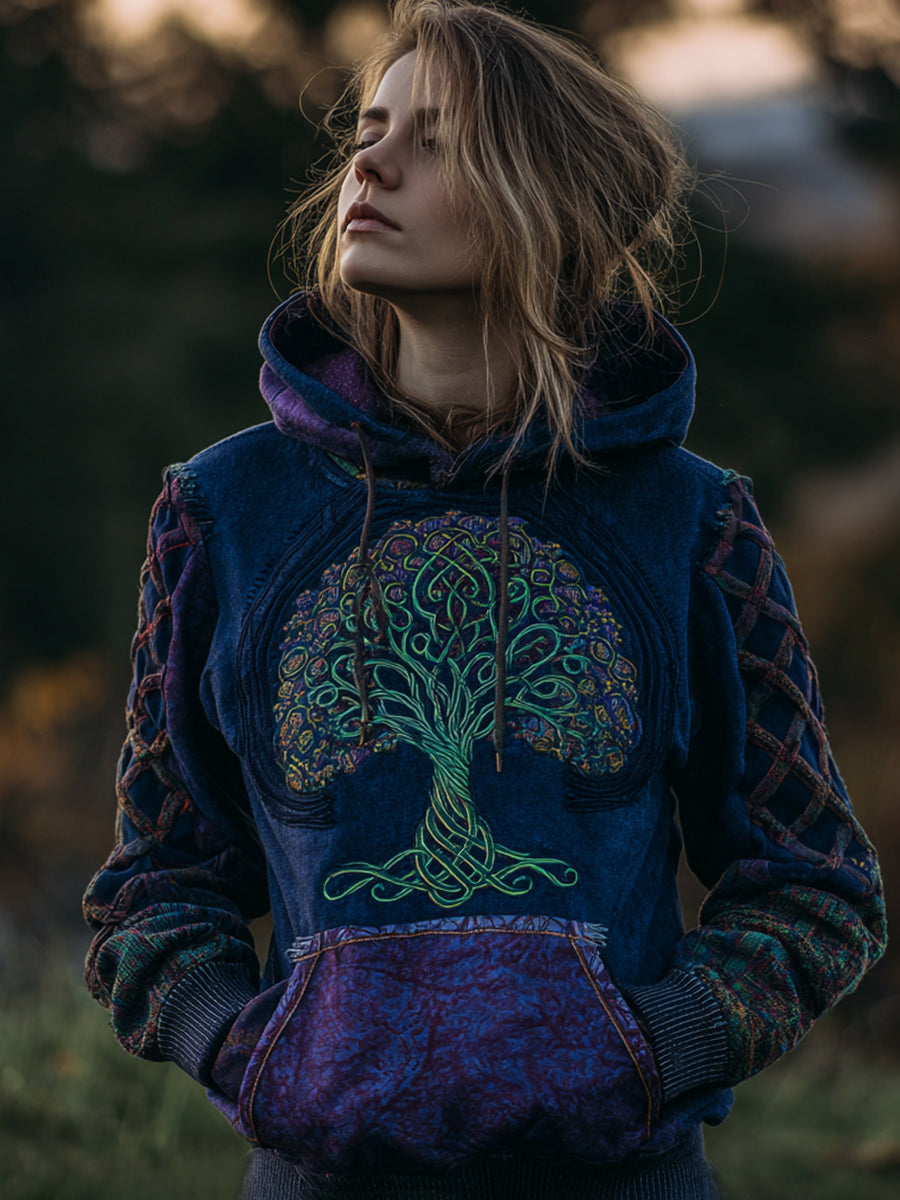 Women's Celtic Knot Tree of Life Pattern Vintage Hoodie vetvanguards