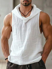 Men's Simple Solid Color Linen Hooded vetvanguards