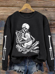 Women's Halloween Skeleton Cat Sweatshirt vetvanguards