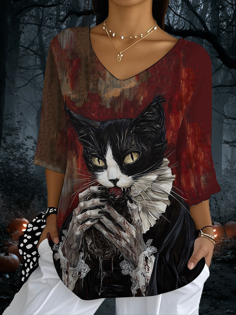 Women's Cat Print Casual T-shirt vetvanguards