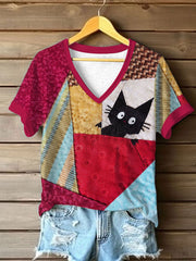 Women's Cute Cat  Short Sleeve T-shirt vetvanguards