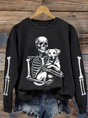 Women's Halloween Skeleton Dog Sweatshirt vetvanguards