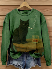 Women's Funny Cat Art Print Vintage Sweatshirt vetvanguards
