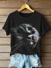 Women's Funny Cute Cat Short Sleeve T-shirt vetvanguards
