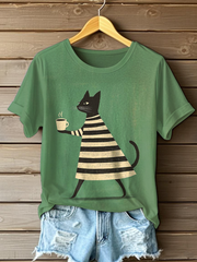 Women's Cat Art Print Casual T-shirt vetvanguards