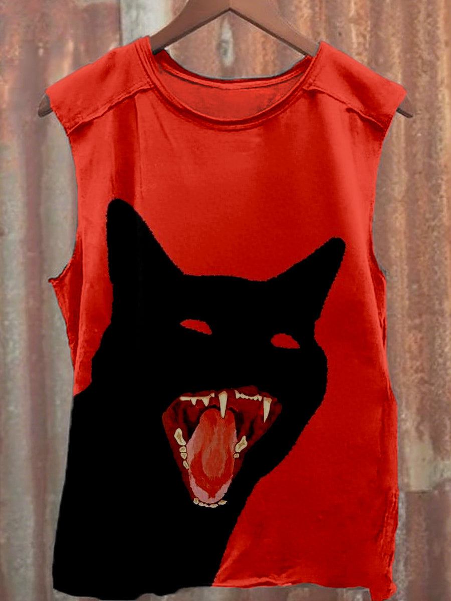 Men's Halloween Inspired Black Cat Print Tank Top vetvanguards