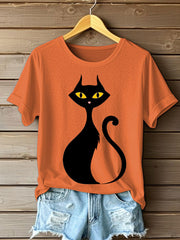 Women's Halloween Black Cat Short Sleeve T-Shirt vetvanguards
