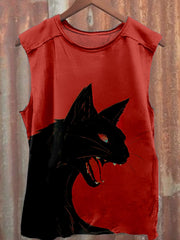 Men's Black Cat Print Vintage Tank Top vetvanguards