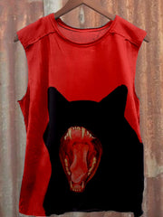 Men's Black Cat Print Vintage Tank Top vetvanguards