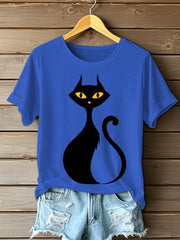 Women's Halloween Black Cat Short Sleeve T-Shirt vetvanguards