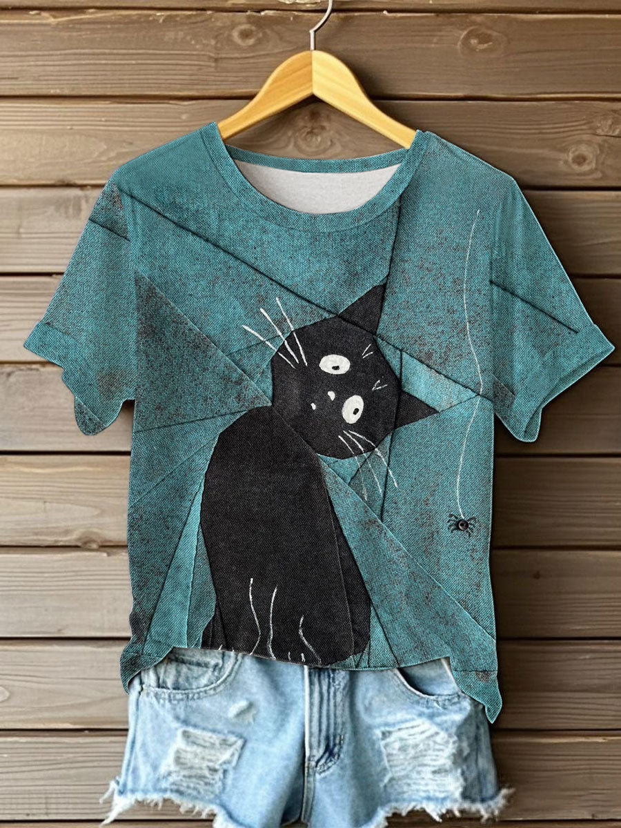 Women's Funny Cat Short Sleeve T-shirt vetvanguards