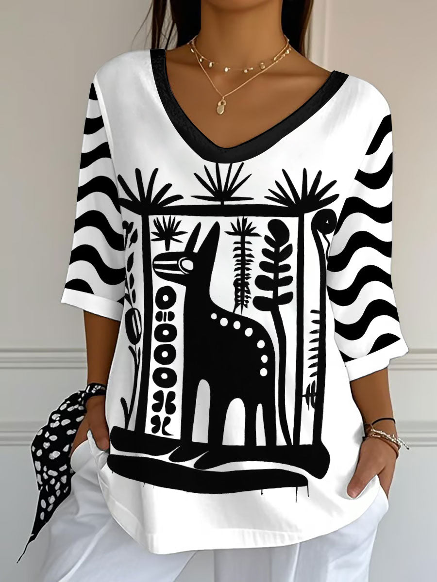 Women's Mexican Folk Art Animal V-Neck T-Shirts vetvanguards
