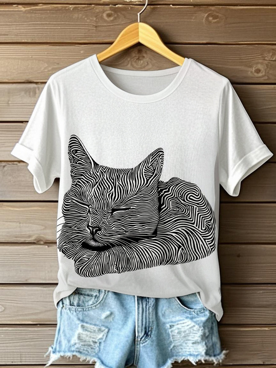 Women's Funny Cute Cat Short Sleeve T-shirt vetvanguards